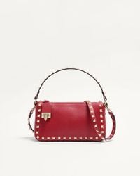 Valentino Garavani - Small Rockstud Grainy Calfskin Crossbody Bag Rosso - Lyst
