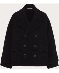 Valentino Valentino Pea Coat In Doubled Wool - Black