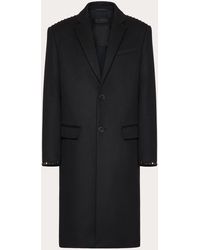 Valentino - Single Breasted Coat In Double-faced Wool And Cashmere With Black Untitled Studs - Lyst