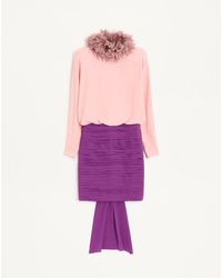 Valentino - Georgette Midi Dress With Feathers - Lyst