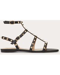 Valentino Valentino Garavani Sandalo Basso Rockstud In Vitello Con Cinturini - Nero