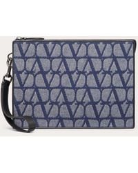 Valentino Garavani - Toile Iconographe Pouch In Denim-effect Jacquard Fabric With Leather Details - Lyst