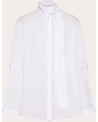 Valentino - Linen Shirt With Scarf Collar And Vlogo Signature Embroidery - Lyst