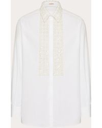 Valentino - Long-sleeved Cotton Shirt With Plastron Embroidered With Sequins And Beads - Lyst