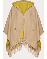 Valentino Garavani - V Detail Wool And Cashmere Poncho With Hood And Metal V Appliqué - Lyst