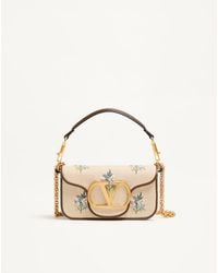 Valentino Garavani - Locò Small Linen Shoulder Bag With Embroidery - Lyst