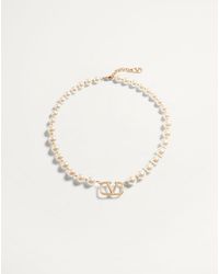 Valentino Garavani - Vlogo Signature Metal Necklace With Swarovski Pearls - Lyst