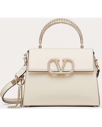 Valentino Garavani Vsling Small Calfskin Handbag With Jewel Handle - Natural