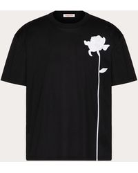 Valentino - Mercerised Cotton T-shirt With Flower Embroidery - Lyst
