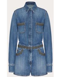 Valentino - Mid Blue Embroidered Denim Jumpsuit - Lyst