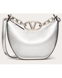 Valentino Garavani - Vlogo Moon Mini Hobo Bag In Metallic Grainy Calfskin With Chain - Lyst