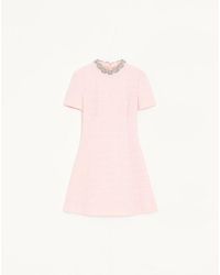 Valentino - Embroidered Crinkle Cotton Tweed Short Dress - Lyst