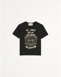 Tシャツ・カットソー Valentino Black Cotton Le Chat De La Maison T-Shirt Valentino Le Chat De La Maison Cotton T-Shirt in Black for