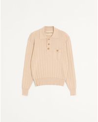 Valentino - Long-Sleeved Ribbed Cotton Polo Shirt - Lyst