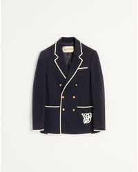 Valentino - Double-Breasted Wool Jacket With Vg Patch - Lyst