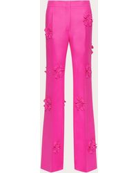 Valentino - Crepe Couture Trousers With Floral Embroidery - Lyst