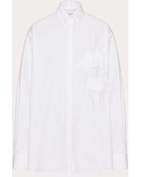 Valentino - Long-sleeved Cotton Poplin Shirt With Embroidered Pleated Flower - Lyst