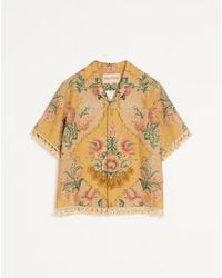 Valentino - Linen Bowling Shirt With Apres L'Hiver Print 44 - Lyst