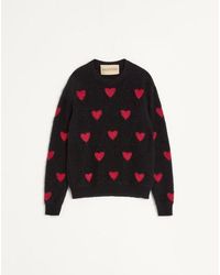Valentino - Mohair Wool And Lurex Jumper With Heart Jacquard Pattern - Lyst