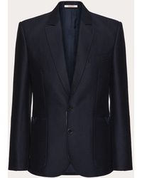 Valentino - Wool And Silk Single-breasted Jacket With Rubberised V Detail - Lyst