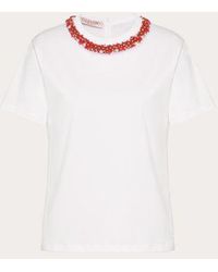 Valentino - Embroidered Cotton Jersey T-shirt - Lyst