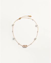 Valentino Garavani - Vlogo Signature Metal Necklace With Swarovski Crystals And Pearls - Lyst