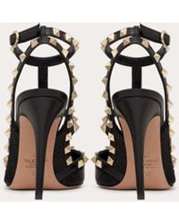 Valentino Garavani Satin Rockstud Pump With All-over Tubes Embroidery And Straps 100mm - Black