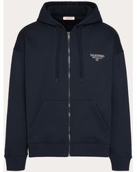 Valentino - Cotton Sweatshirt With Hood, Zip And Print - Lyst