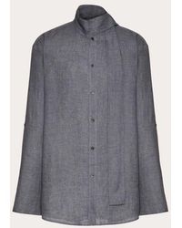 Valentino - Linen Shirt With Scarf Collar And Vlogo Signature Embroidery - Lyst