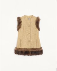 Valentino - Tweed Canestrello Lurex Waistcoat With Shearling Details - Lyst