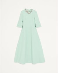 Valentino - Crepe Couture Embroidered Midi Dress - Lyst
