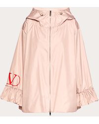 Valentino Vlogo Nylon Poplin Pea Coat With Ruffles - Pink