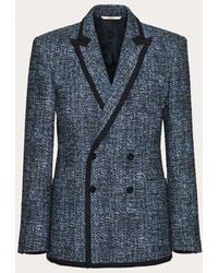 Valentino - Double-breasted Jacket In Cotton And Viscose Tweed With Microchevron Print - Lyst