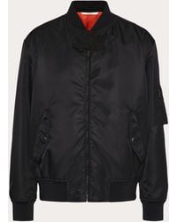 Valentino - Nylon Bomber Jacket With Flower Embroidery - Lyst