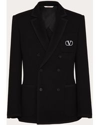 Valentino - Double-breasted Cotton Jersey Jacket With Vlogo Signature Patch - Lyst