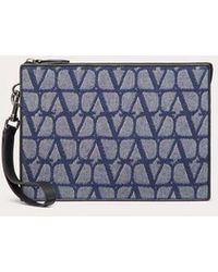 Valentino Garavani - Toile Iconographe Pouch In Denim-effect Jacquard Fabric With Leather Details - Lyst