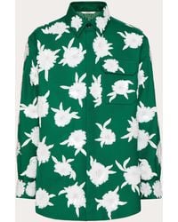 Valentino - Double Cotton Shirt Jacket With Embroidered Sequin Flowers - Lyst