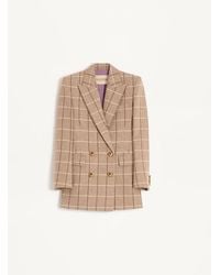 Valentino - ウィンドウペーンチェックパターン ウール ダブルブレスト ブレザー 女性 ベージュ/ボルドー/アイボリー - Lyst