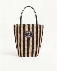 Valentino Garavani - Striped Raffia Shopping Bag - Lyst