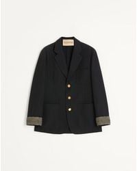 Valentino - Single-Breasted Wool And Cotton Jacket With Jacquard Trimmings - Lyst