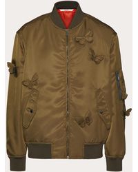 Valentino - Nylon Bomber Jacket With Embroidered Butterflies - Lyst