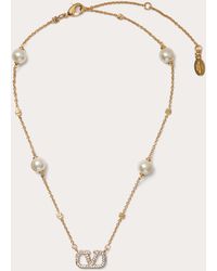 Valentino Garavani - Vlogo Signature Metal Necklace With Swarovski® Crystals And Pearls - Lyst