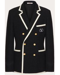 Valentino - Double-breasted Bouclé Wool Jacket With Vlogo Signature Embroidery - Lyst