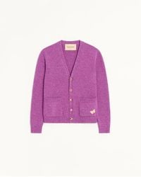 Valentino - Mouliné Wool Cardigan With Embroidered Butterfly Patch - Lyst