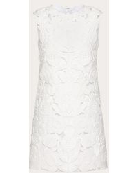 Valentino - Embroidered Light Double Splittable Gabardine Short Dress - Lyst