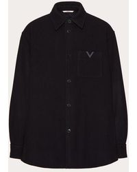 Valentino - Technical Wool Cloth Shirt Jacket With Rubberised V Detail - Lyst