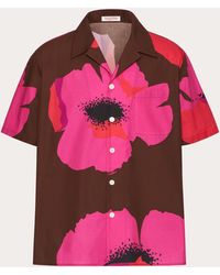 Valentino - Cotton Poplin Bowling Shirt With Flower Portrait Print - Lyst