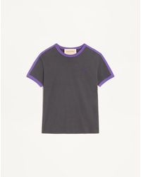 Valentino - Cotton T-Shirt With Crew Neck, Contrasting Side Bands And Vlogo Embroidery - Lyst
