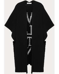 Valentino Vltn Inlay Wool Poncho - Black