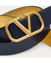 Valentino Garavani Reversible Vlogo Signature Belt In Shiny And Metallic Calfskin 30 Mm - Blue